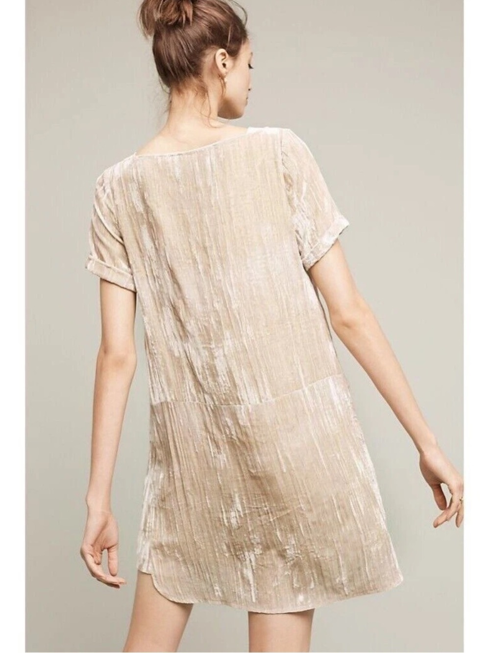 Anthropologie - Floreat - Women’s Crinkled Velvet Dress - Champagne - Size S - Picture 4 of 9
